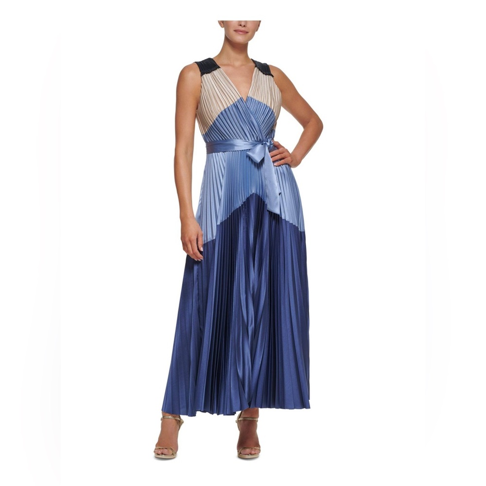 DKNY Pleated Colorblocked Gown - Picture 8 of 14